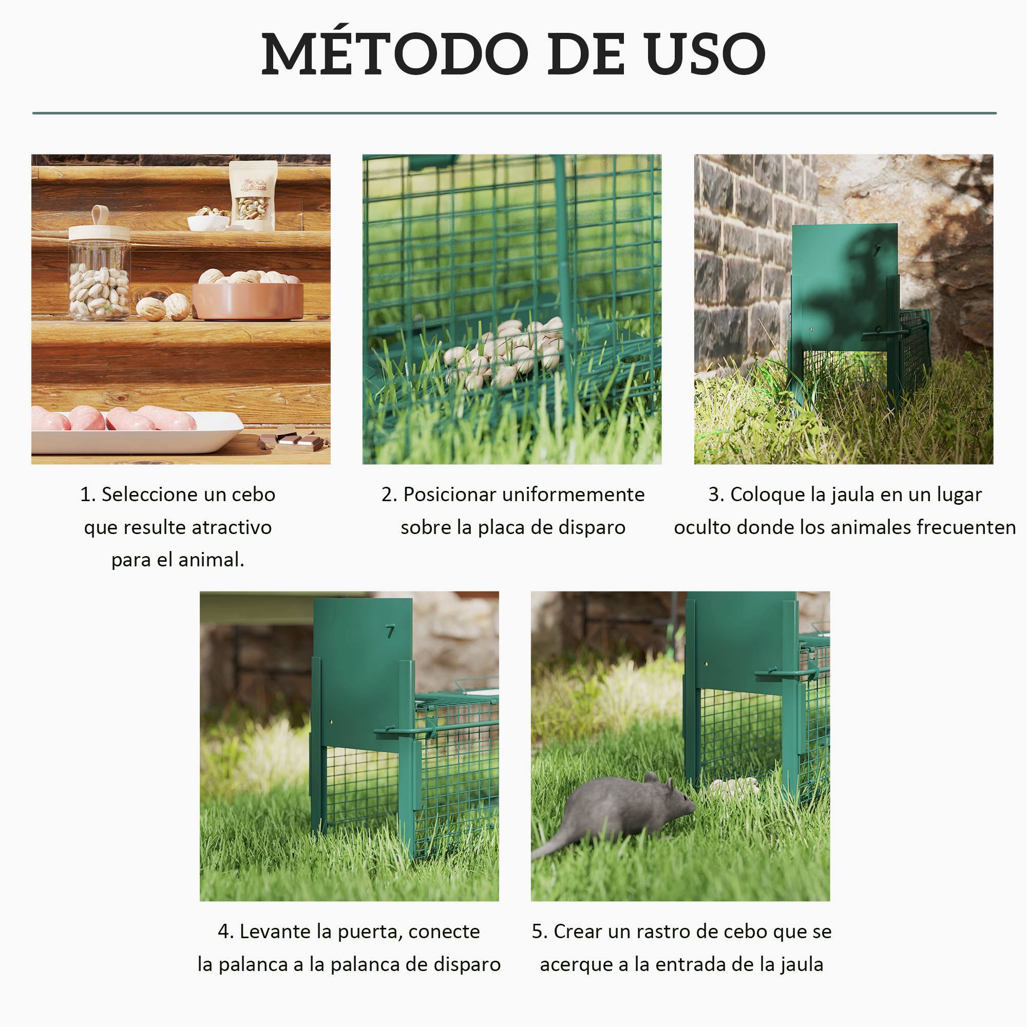Cage de capture pour animaux vivants avec porte, cage métallique avec poignée pour lapins et petits visons, 60 x 18 x 20 cm, vert foncé - Image 7