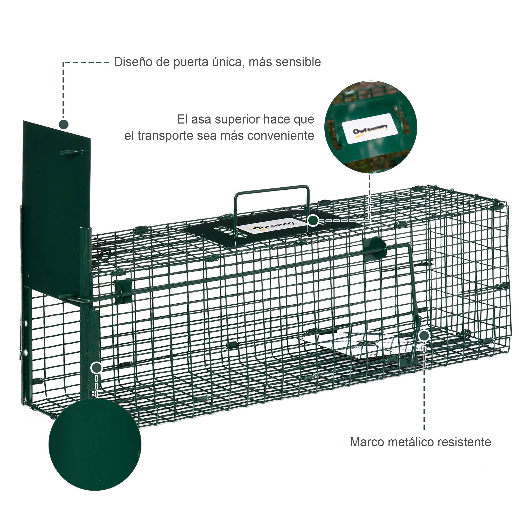 Cage de capture pour animaux vivants avec porte, cage métallique avec poignée pour lapins et petits visons, 60 x 18 x 20 cm, vert foncé - Image 8
