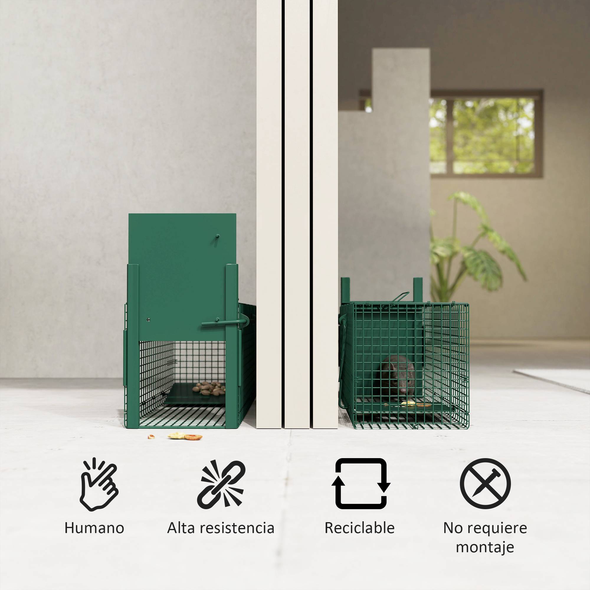 Cage de capture pour animaux vivants avec porte, cage métallique avec poignée pour lapins et petits visons, 60 x 18 x 20 cm, vert foncé - Image 6