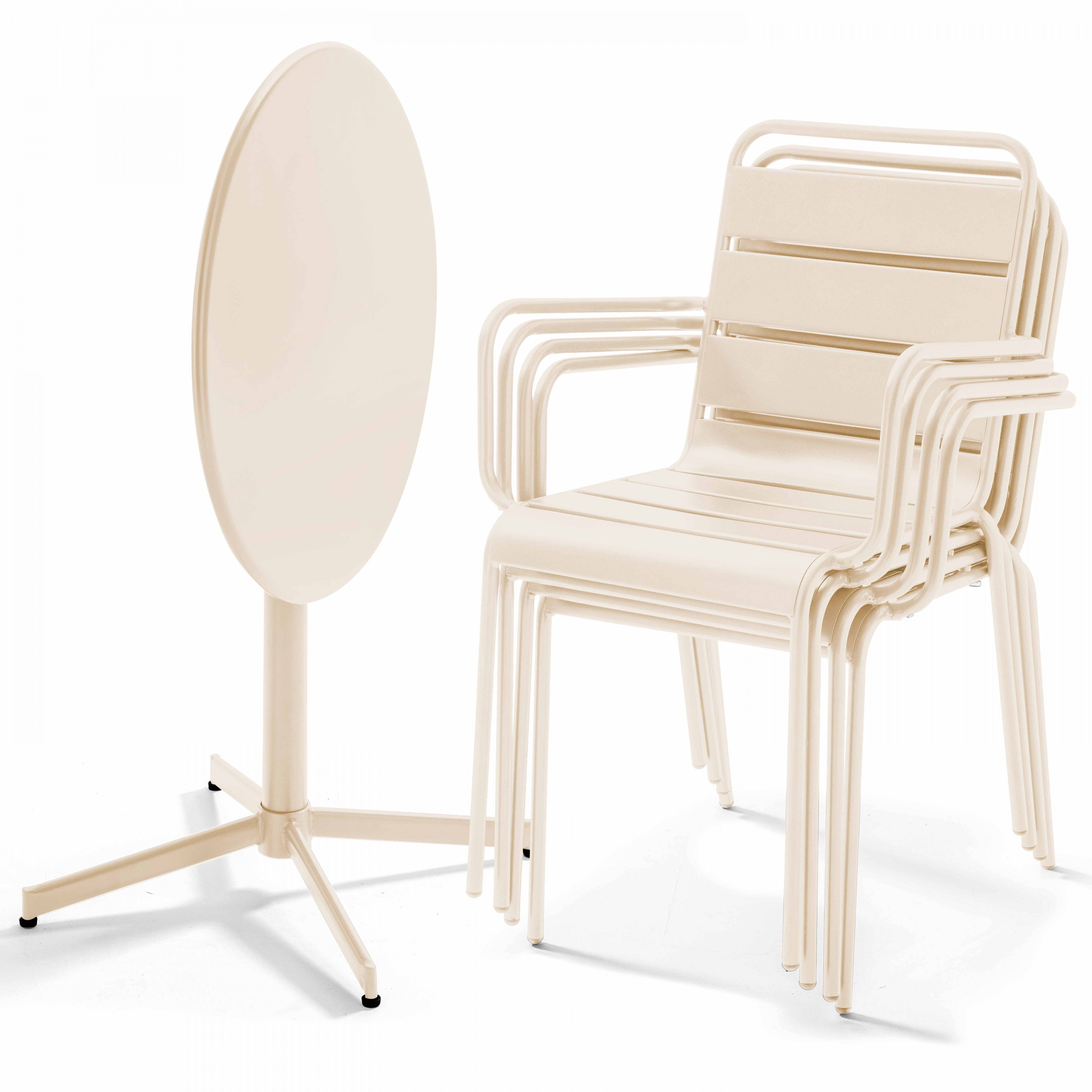 Oviala - Ensemble table de jardin et 4 fauteuils métal ivoire Palavas - Oviala - Imagen 2
