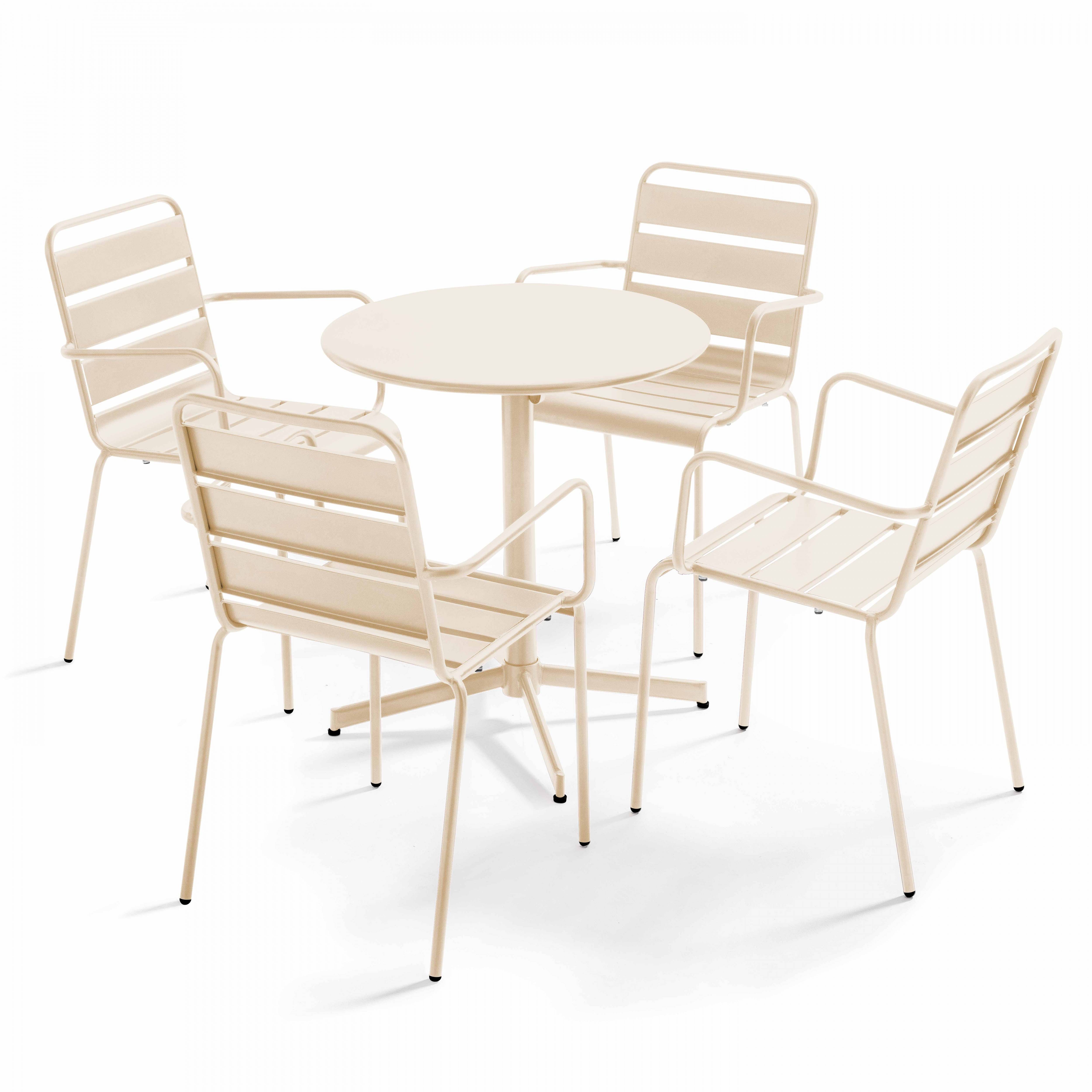 Oviala - Ensemble table de jardin et 4 fauteuils métal ivoire Palavas - Oviala - Imagen 1