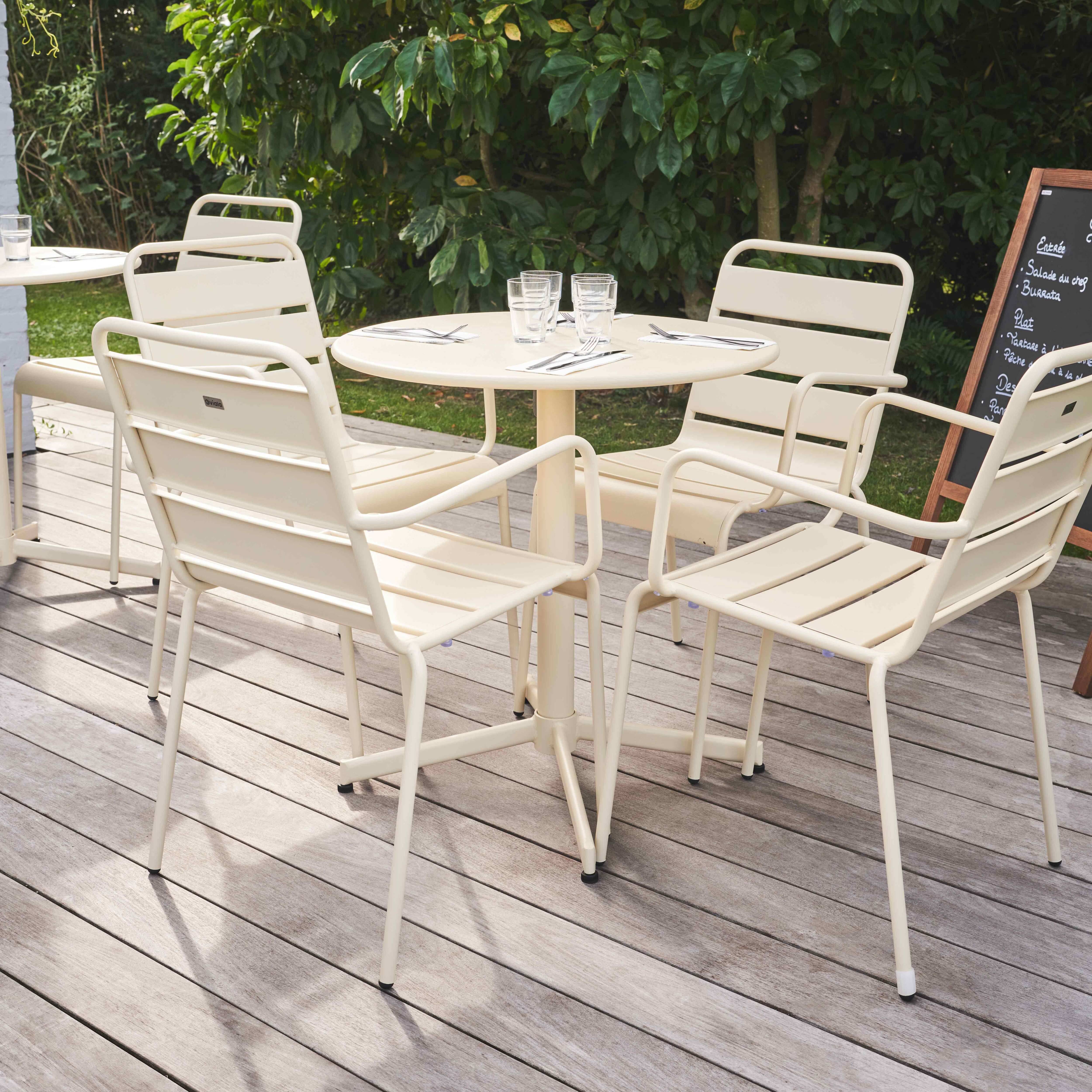 Oviala - Ensemble table de jardin et 4 fauteuils métal ivoire Palavas - Oviala - Imagen 3