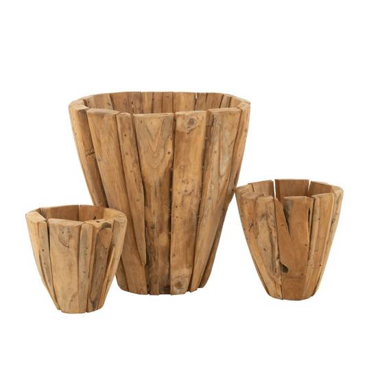 Cache-pot bois en teck naturel D.30 cm - J-Line - Image 3