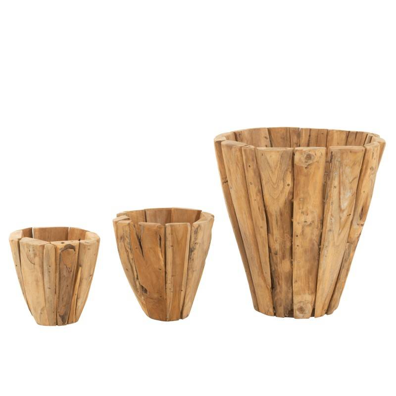 Cache-pot bois en teck naturel D.30 cm - J-Line - Image 2