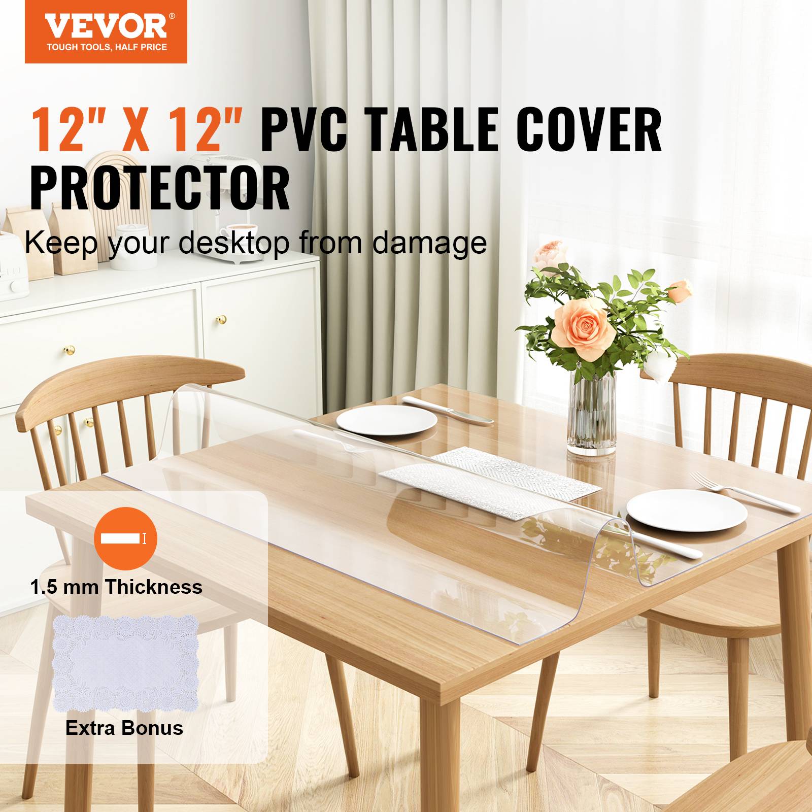 VEVOR Nappe Carrée Transparente Protection de Table en PVC 30,5x30,5x1,5 mm - Image 2