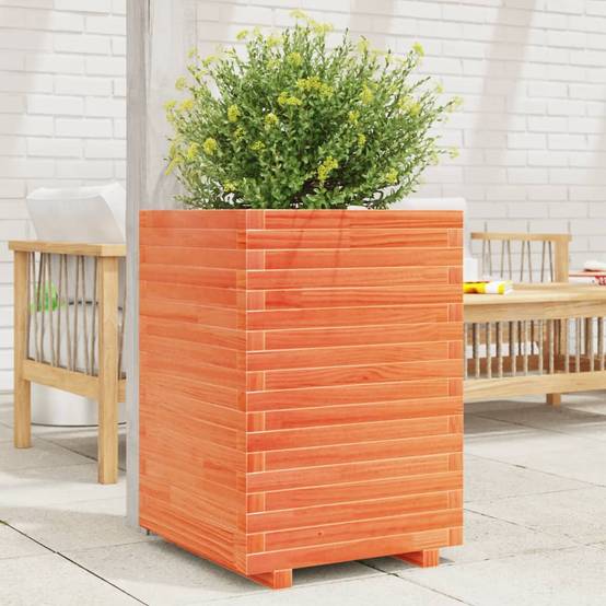 Jardinière | Pot de fleurs | Cache-pot | Bac à fleurs cire marron 50x50x72 cm bois de pin massif - Image 2