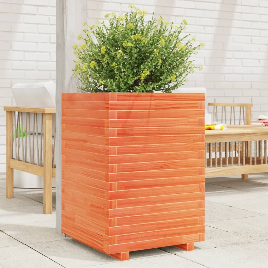 Jardinière | Pot de fleurs | Cache-pot | Bac à fleurs cire marron 50x50x72 cm bois de pin massif - Image 2