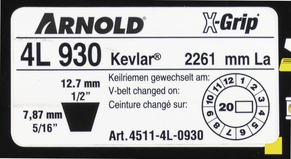 Arnold - Courroie trapézoïdale X-Grip V de type 4L930 Arnold - Imagen 2