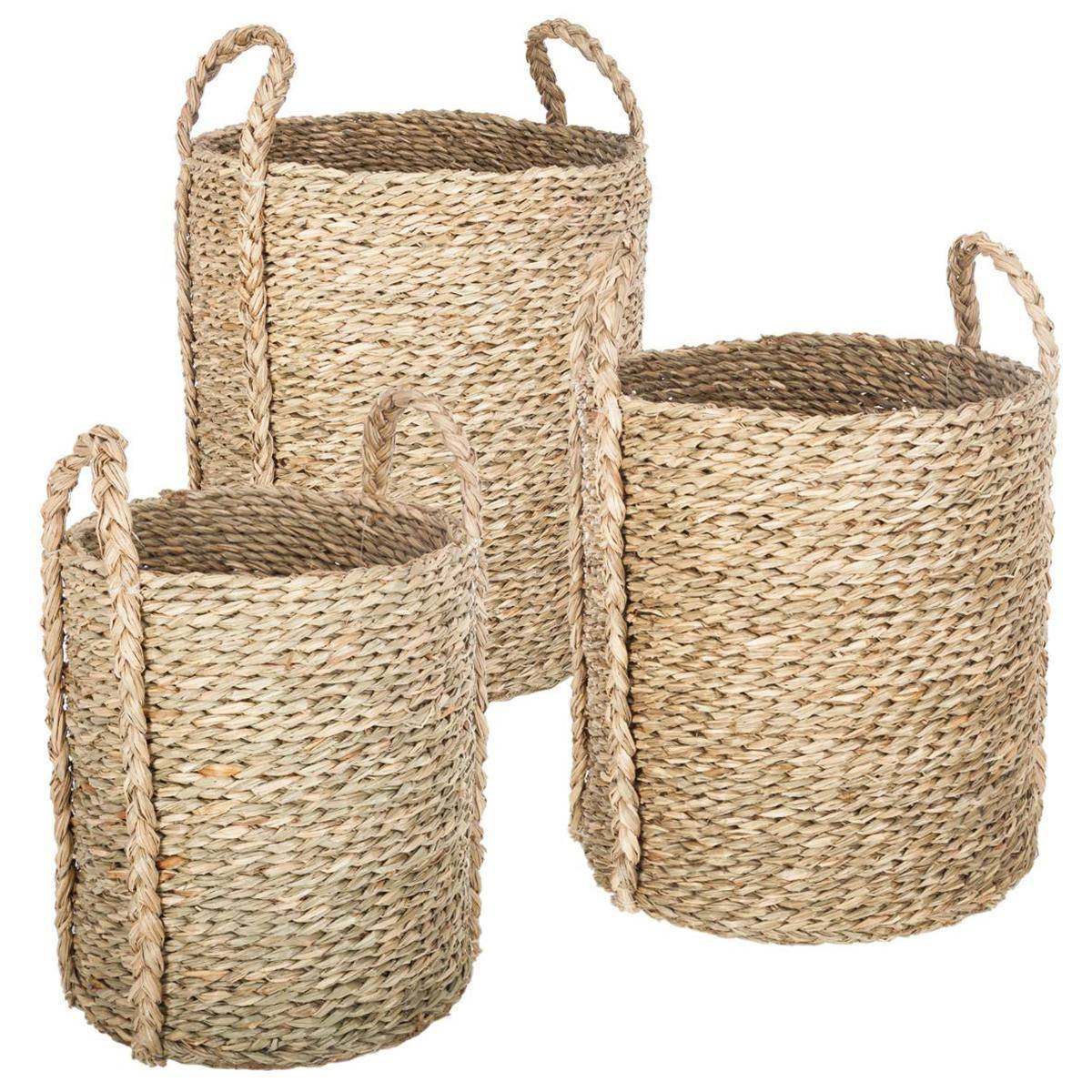 Atmosphera - Set de 3 paniers à anses ronds roseau tressé D22/26/34cm - Atmosphera Créateur d'intérieur - Image 1