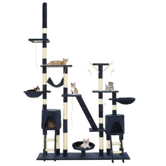 Helloshop26 - Arbre à chat griffoir grattoir niche jouet animaux peluché en sisal 230-250 cm bleu - Image 1