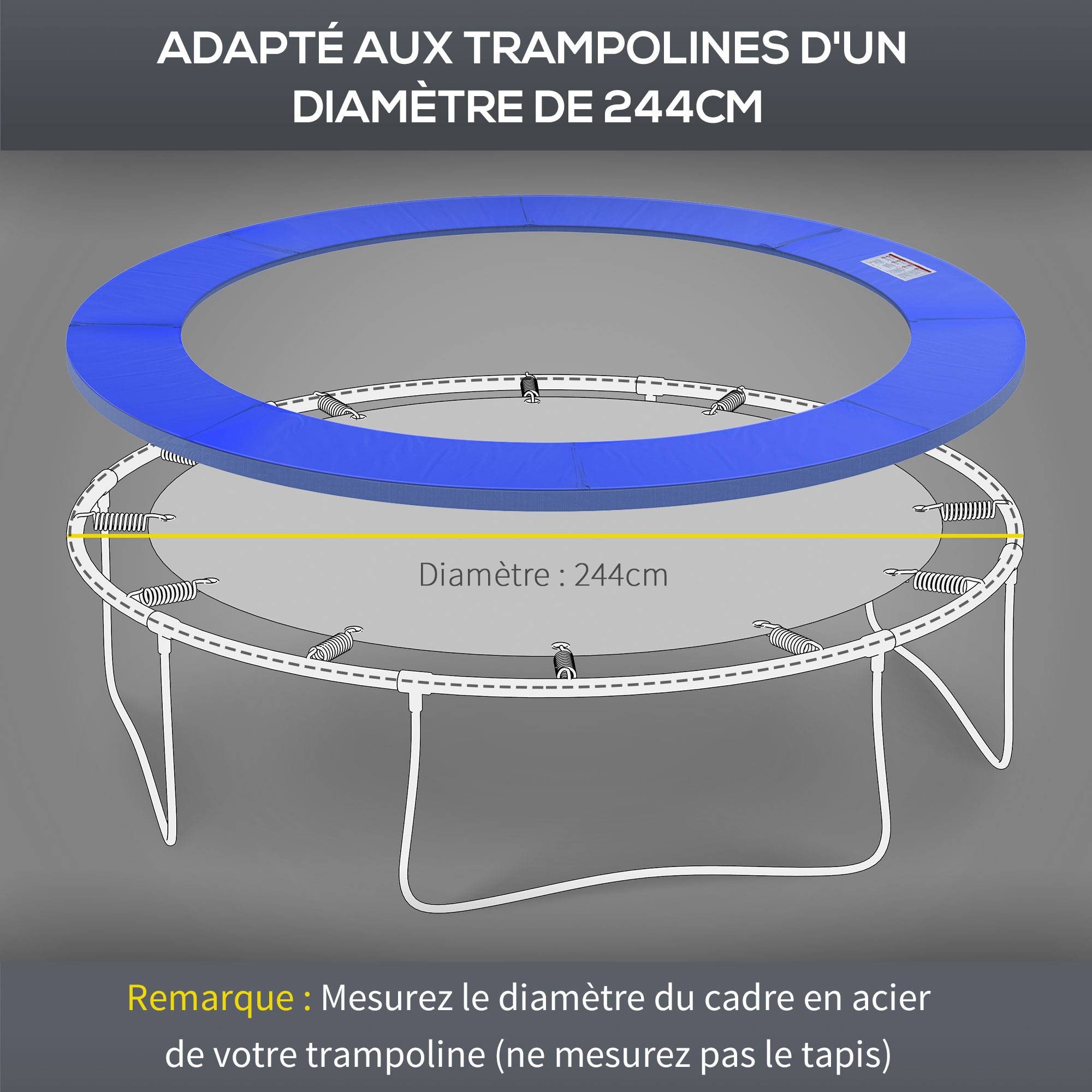 Homcom - Couvre-ressort trampoline Ø 244 cm - coussin de protection des ressorts - rembourrage 1,5 cm - PVC bleu - HOMCOM - Imagen 5