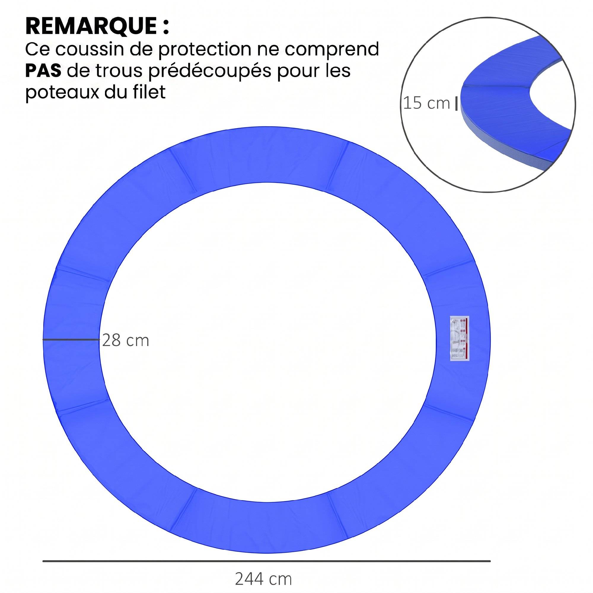 Homcom - Couvre-ressort trampoline Ø 244 cm - coussin de protection des ressorts - rembourrage 1,5 cm - PVC bleu - HOMCOM - Imagen 3