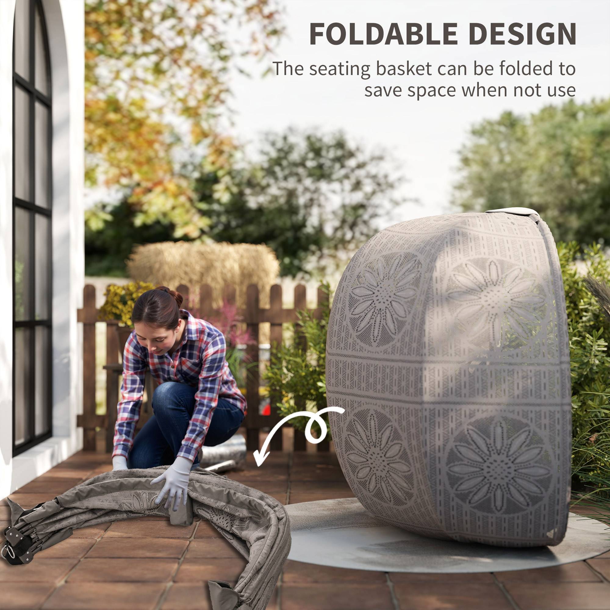 Sans Marque - Fauteuil suspendu avec support, œuf, coussin amovible lavable, 2 places, sable+noir - Image 8