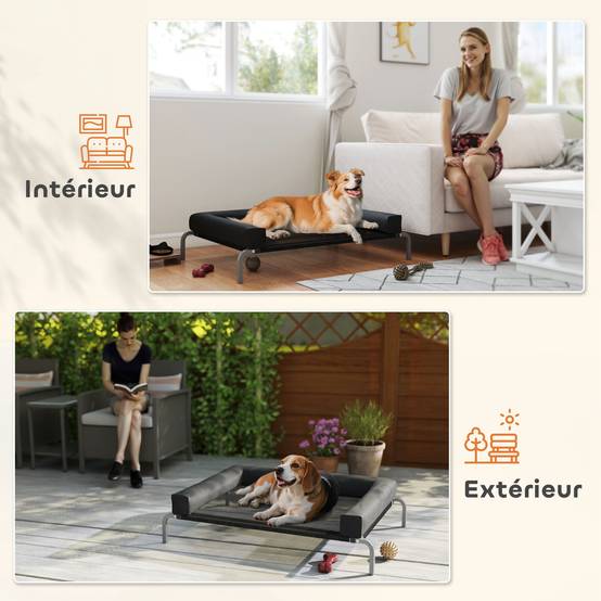 Lit surélevé chien toile Oxford intérieur extérieur rafraîchissant 110x75x30cm noir - ComfortXL Outdoor Living - Image 9