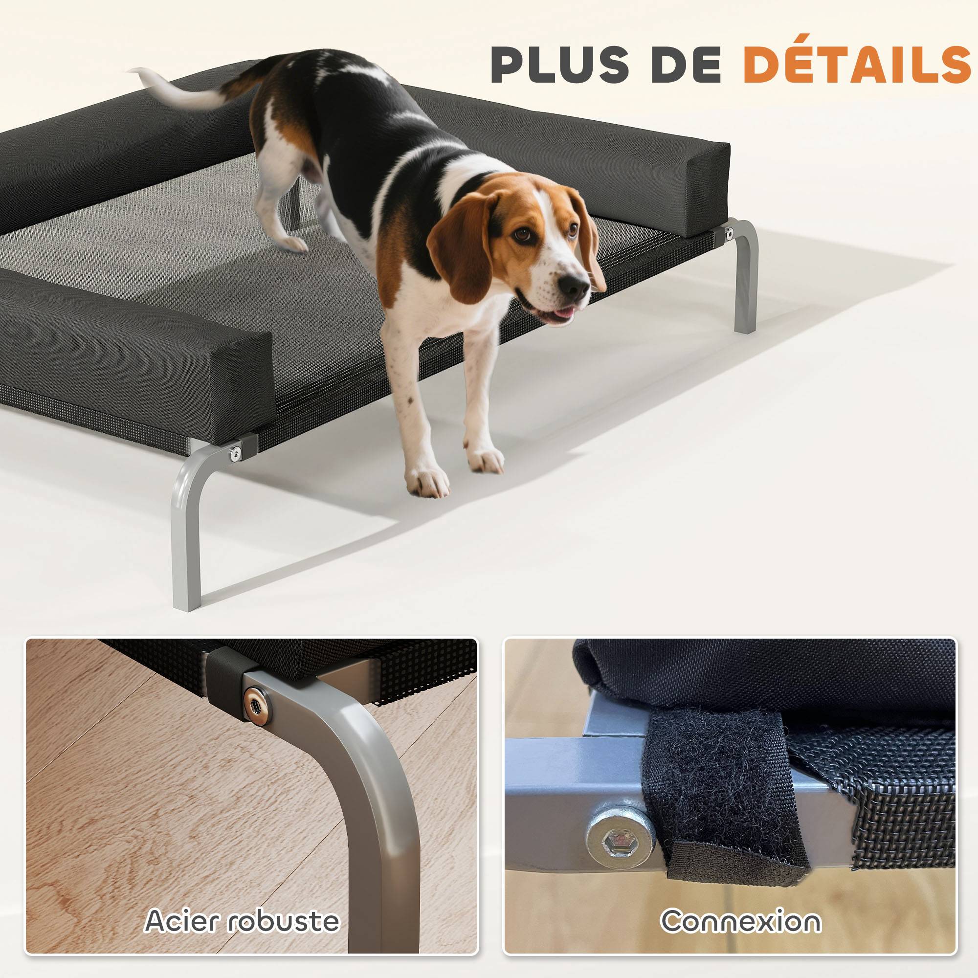 Lit surélevé chien toile Oxford intérieur extérieur rafraîchissant 110x75x30cm noir - ComfortXL Outdoor Living - Image 10