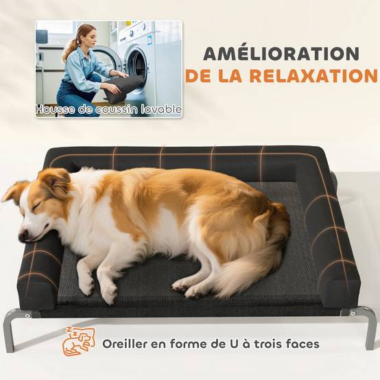 Lit surélevé chien toile Oxford intérieur extérieur rafraîchissant 110x75x30cm noir - ComfortXL Outdoor Living - Image 7