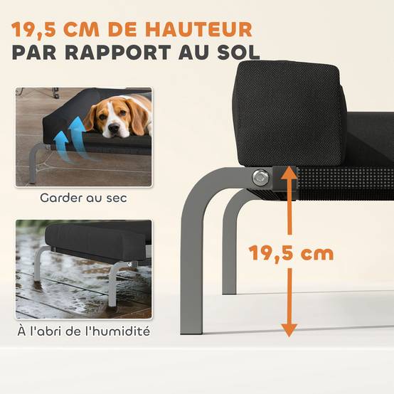 Lit surélevé chien toile Oxford intérieur extérieur rafraîchissant 110x75x30cm noir - ComfortXL Outdoor Living - Image 6