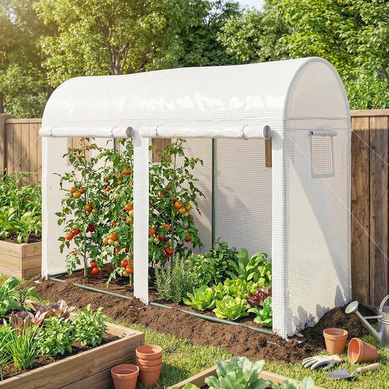Serre Tunnel Balcon PE Cultures 2 Portes 4 Fenêtres Roulantes 300x100x200cm Blanc - ComfortXL Outdoor Living - Image 3