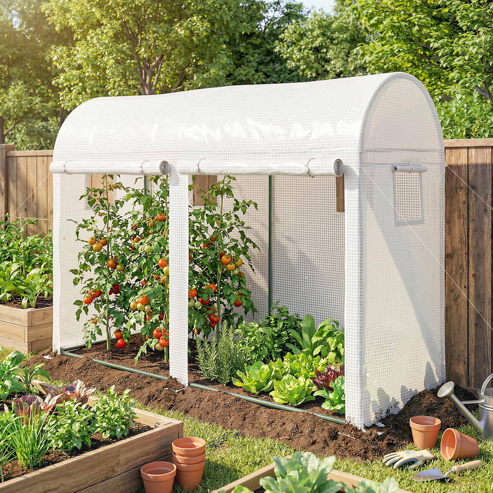Serre Tunnel Balcon PE Cultures 2 Portes 4 Fenêtres Roulantes 300x100x200cm Blanc - ComfortXL Outdoor Living - Image 3