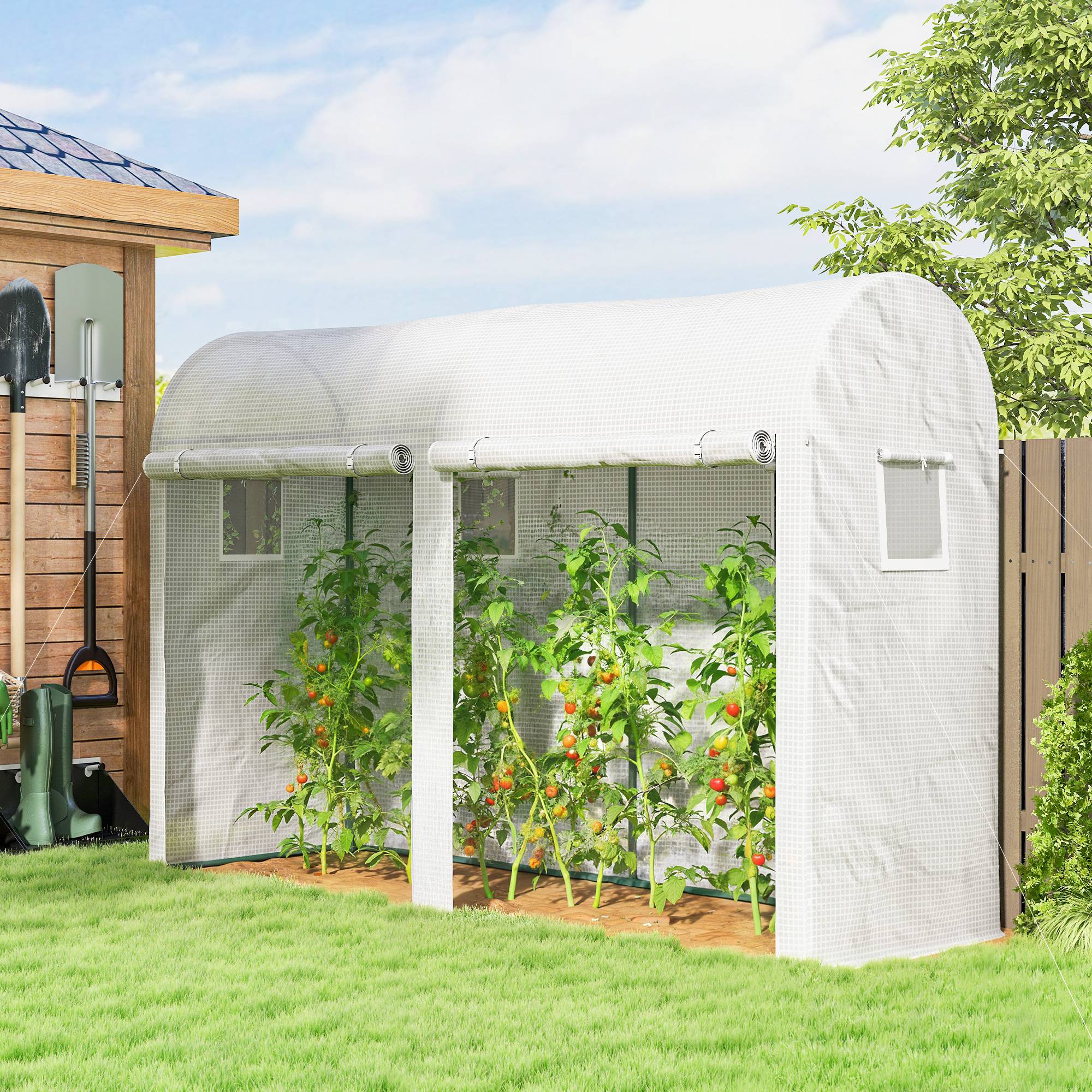 Serre Tunnel Balcon PE Cultures 2 Portes 4 Fenêtres Roulantes 300x100x200cm Blanc - ComfortXL Outdoor Living - Image 10