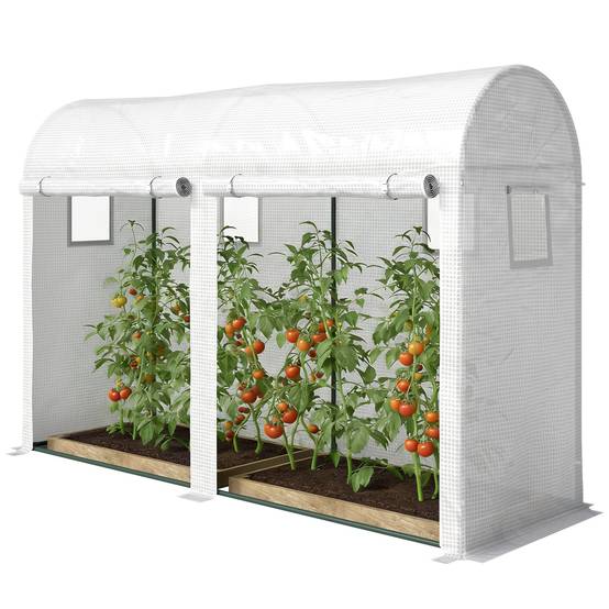 Serre Tunnel Balcon PE Cultures 2 Portes 4 Fenêtres Roulantes 300x100x200cm Blanc - ComfortXL Outdoor Living - Image 2