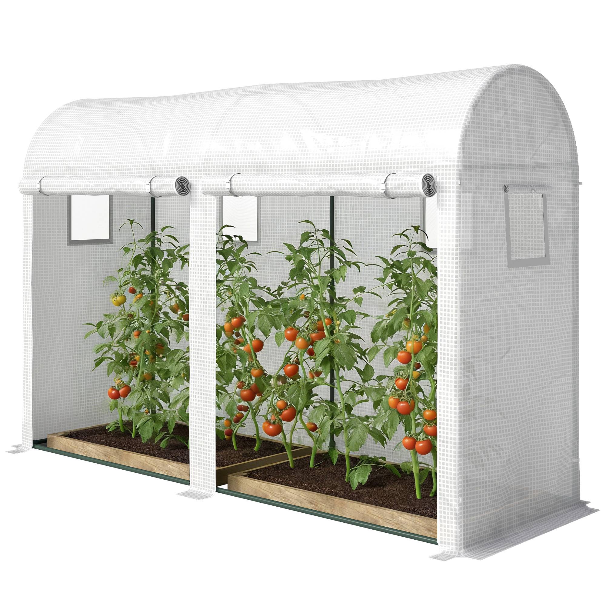 Serre Tunnel Balcon PE Cultures 2 Portes 4 Fenêtres Roulantes 300x100x200cm Blanc - ComfortXL Outdoor Living - Image 2