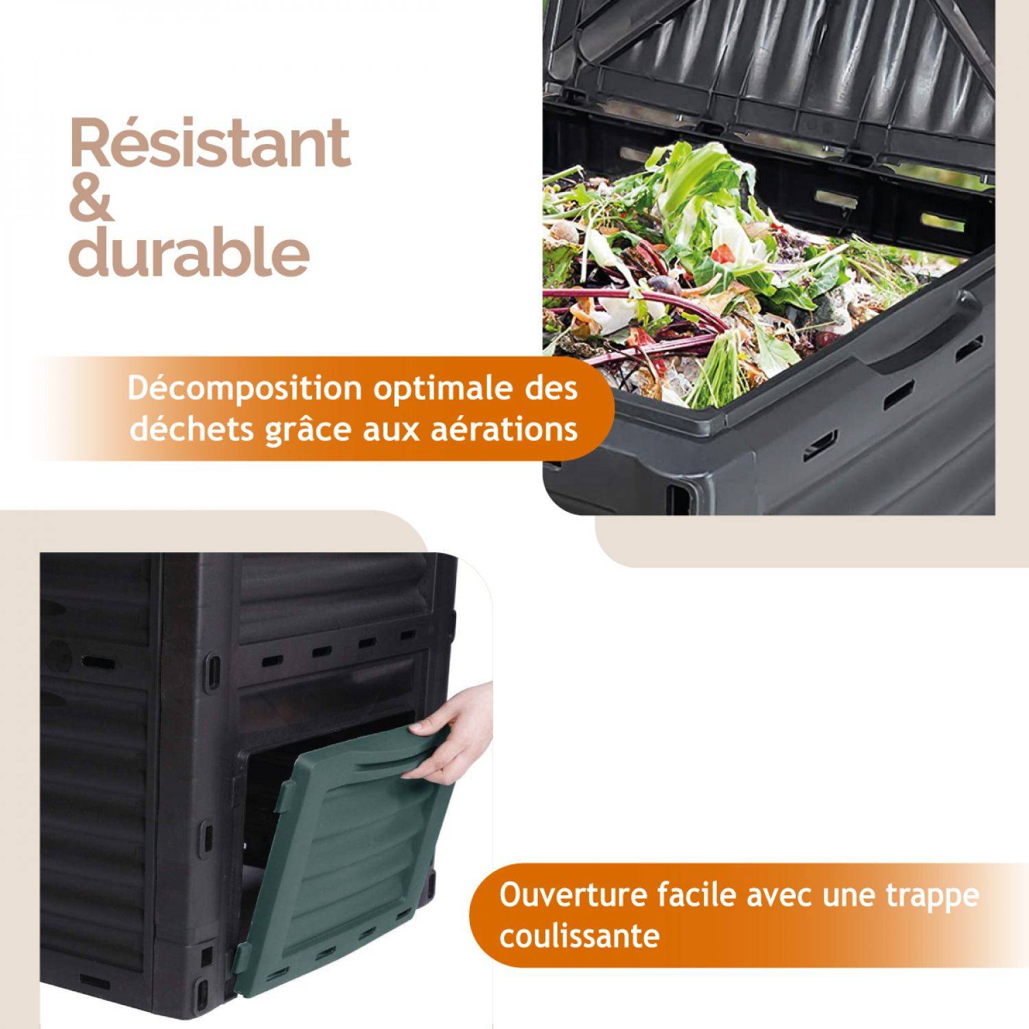 Linxor - Composteur, bac, poubelle à compost de jardin - 300 L - Noir et Vert - Linxor - Imagen 4