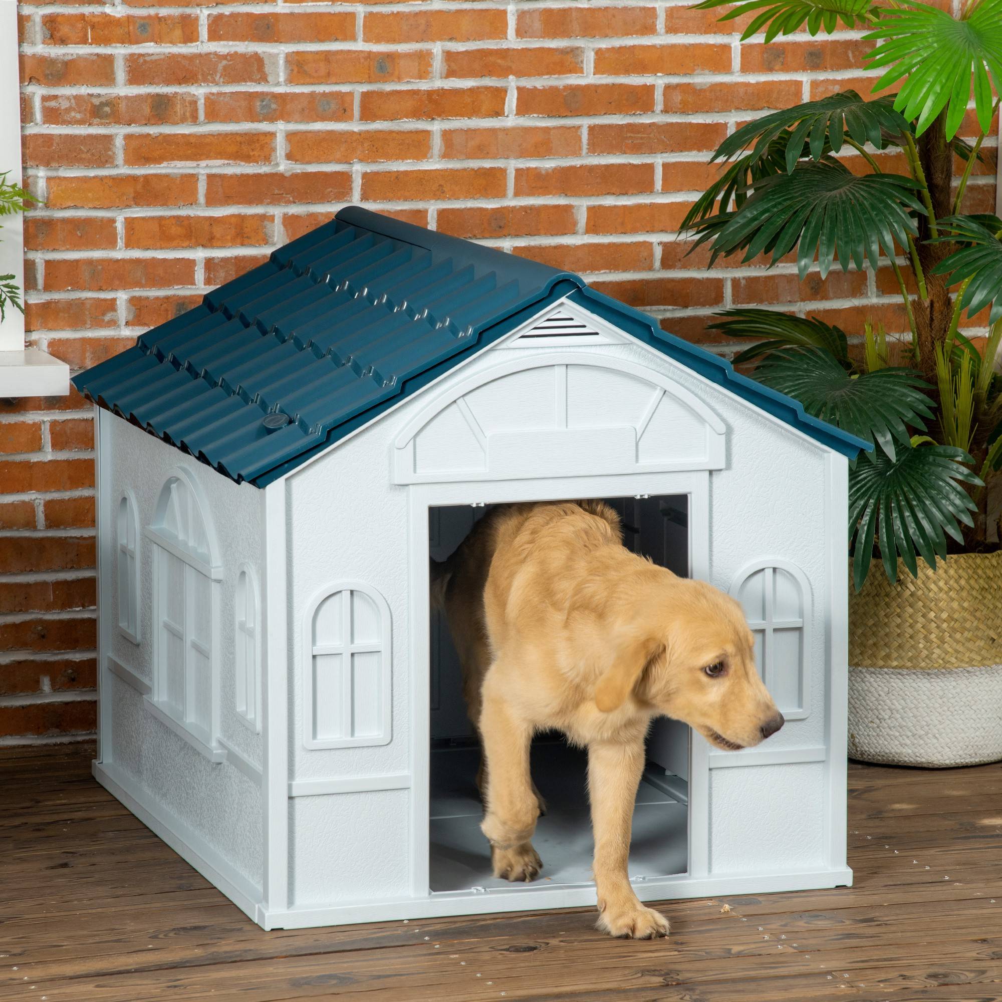 Niche PP étanche pour chien moyen/grand max 30kg, 84.2x98.2x82 cm, bleu - Image 3
