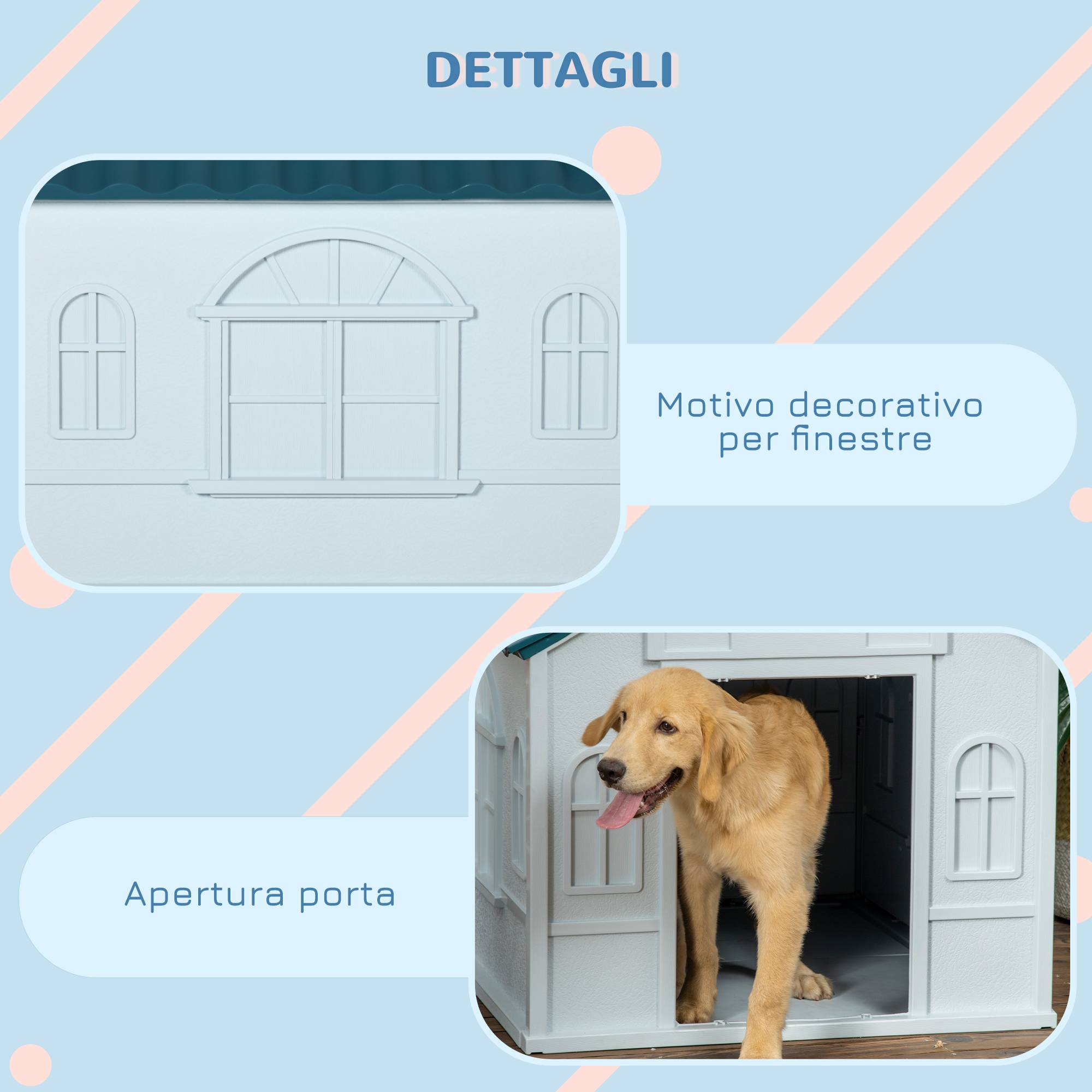 Niche PP étanche pour chien moyen/grand max 30kg, 84.2x98.2x82 cm, bleu - Image 8