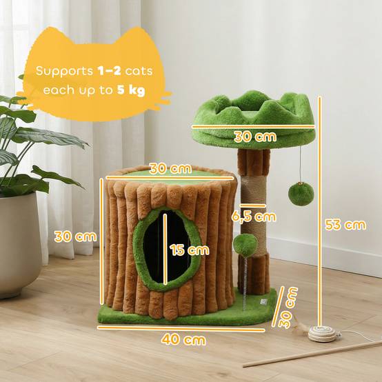 Petit Arbre à Chat Design Tronc d'Arbre avec Niche Lit et Griffoir Jute 53 cm Marron Vert - ComfortXL Outdoor Living - Image 5