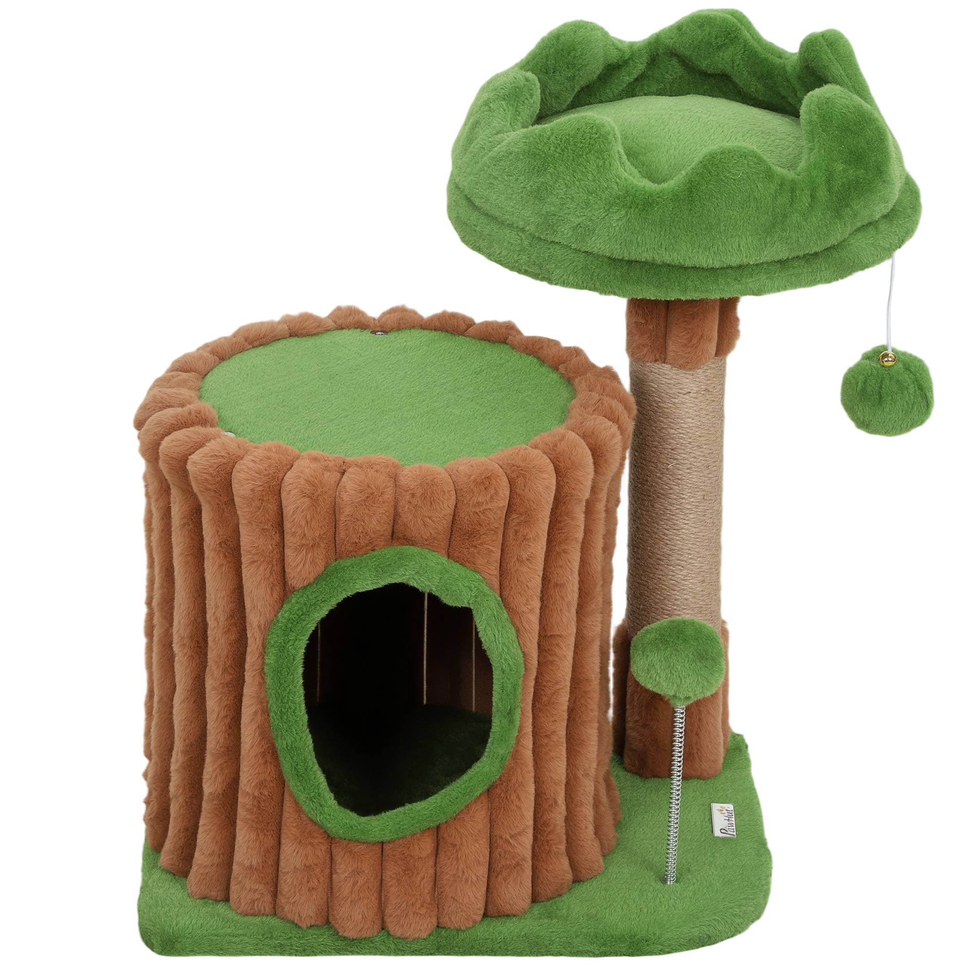 Petit Arbre à Chat Design Tronc d'Arbre avec Niche Lit et Griffoir Jute 53 cm Marron Vert - ComfortXL Outdoor Living - Image 2