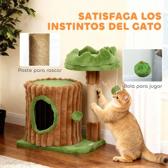 Petit Arbre à Chat Design Tronc d'Arbre avec Niche Lit et Griffoir Jute 53 cm Marron Vert - ComfortXL Outdoor Living - Image 7