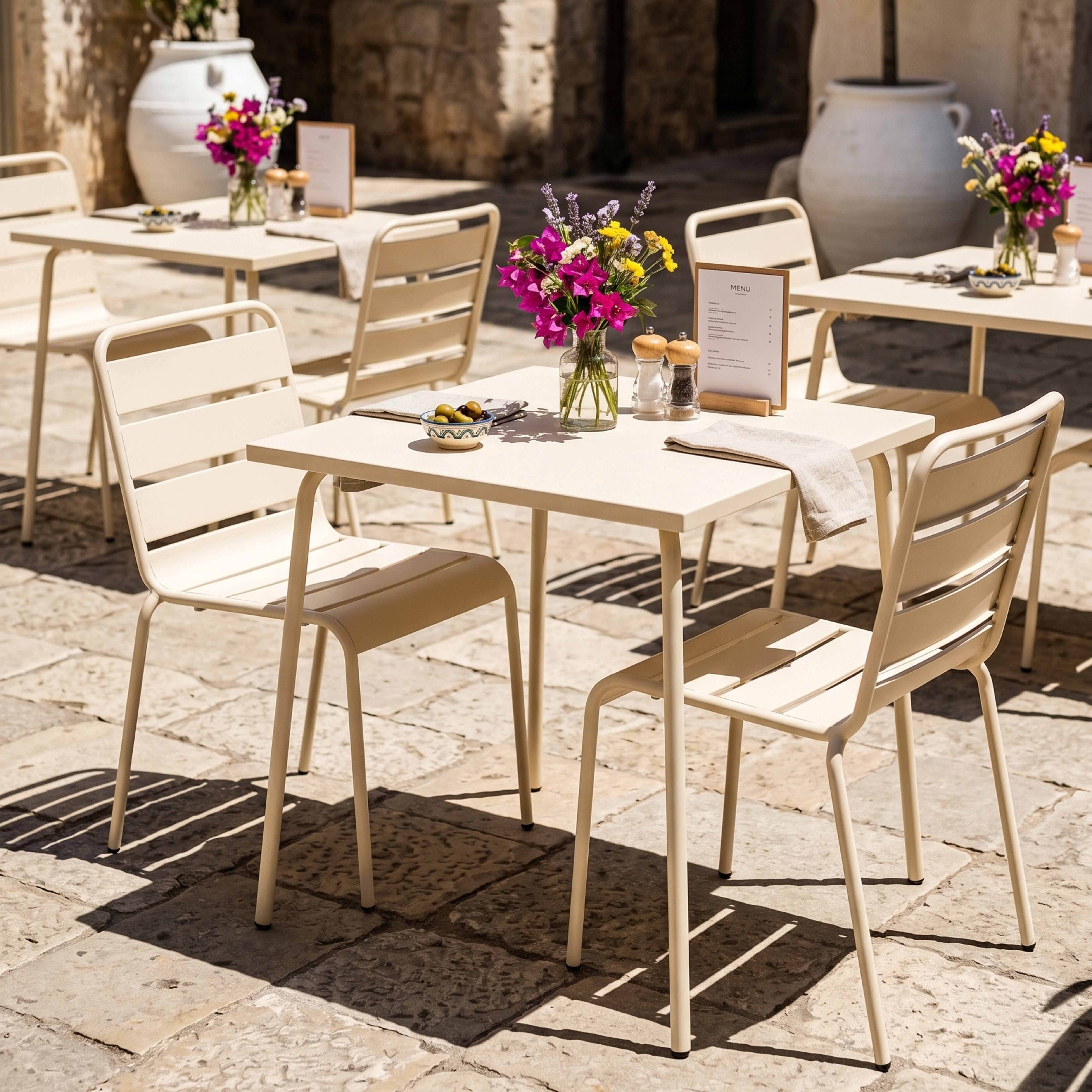 Oviala - Ensemble table de jardin carrée et 2 chaises acier ivoire Palavas - Oviala - Imagen 6