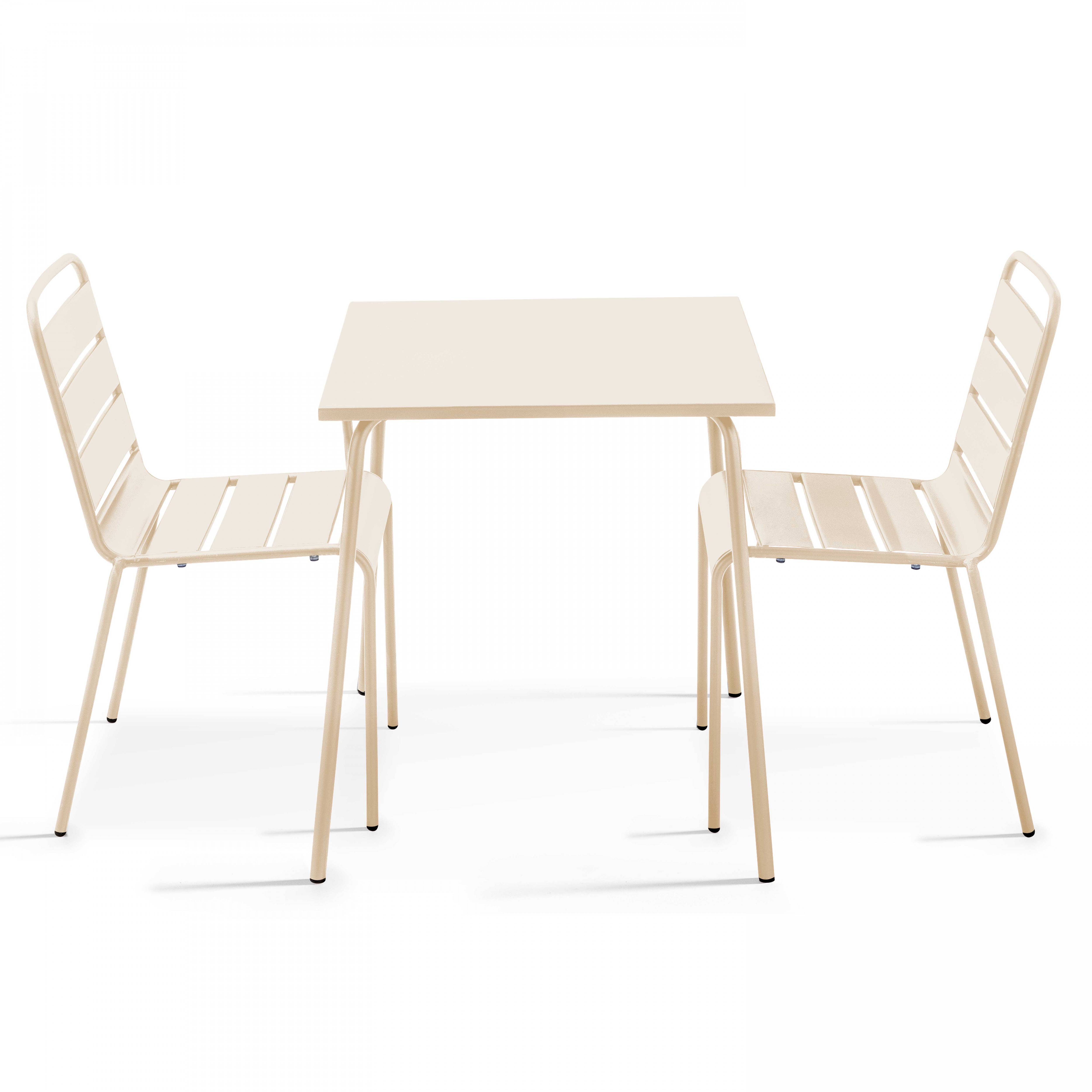 Oviala - Ensemble table de jardin carrée et 2 chaises acier ivoire Palavas - Oviala - Imagen 1