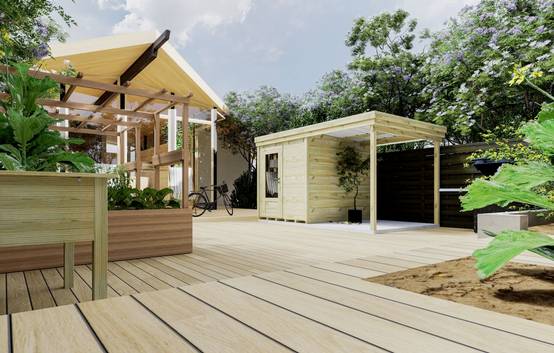 Sans Marque - ABRI DE JARDIN bois autoclave 27mm - 4,14x2,64m / 11m2 - Bac acier - Plancher bois - Image 2
