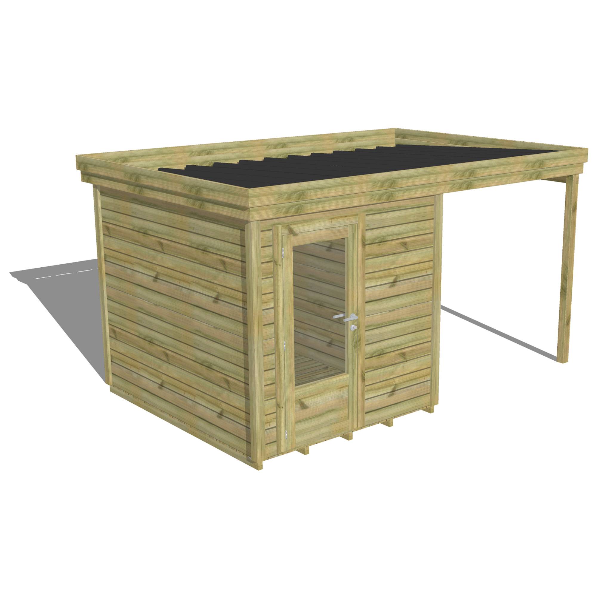 Sans Marque - ABRI DE JARDIN bois autoclave 27mm - 4,14x2,64m / 11m2 - Bac acier - Plancher bois - Image 1