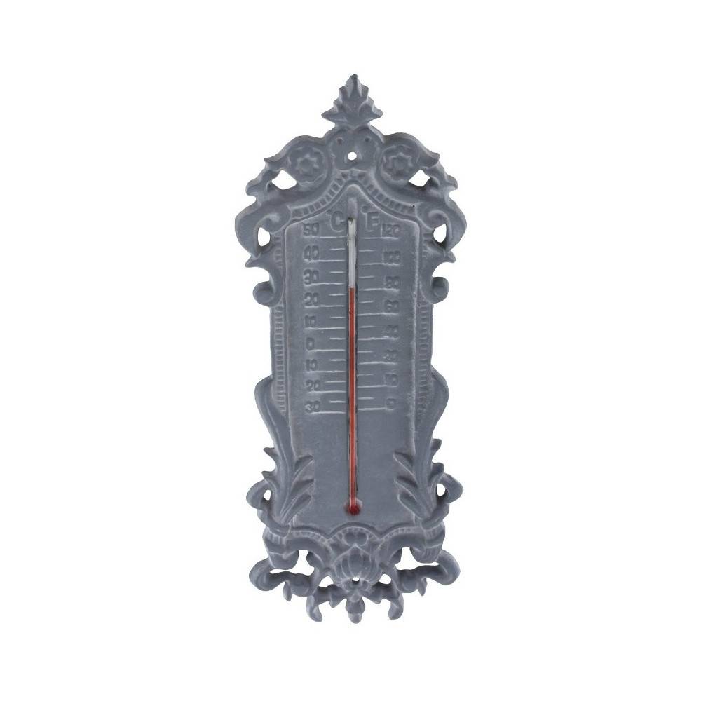Grand thermomètre extérieur décoratif vintage fonte grise 37cm Chemin de campagne - Image 1