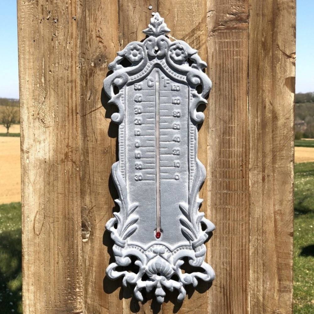 Grand thermomètre extérieur décoratif vintage fonte grise 37cm Chemin de campagne - Image 3