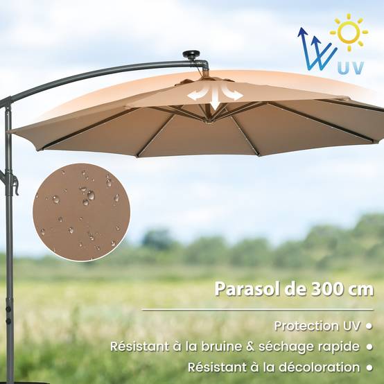 Costway - Parasol Déporté Inclinable 3x3M, Parasol de Jardin Extérieur Lumineux Solaire avec 2 Sacs de Sable, Protection UV, (Marron, Octogonal) - Image 2