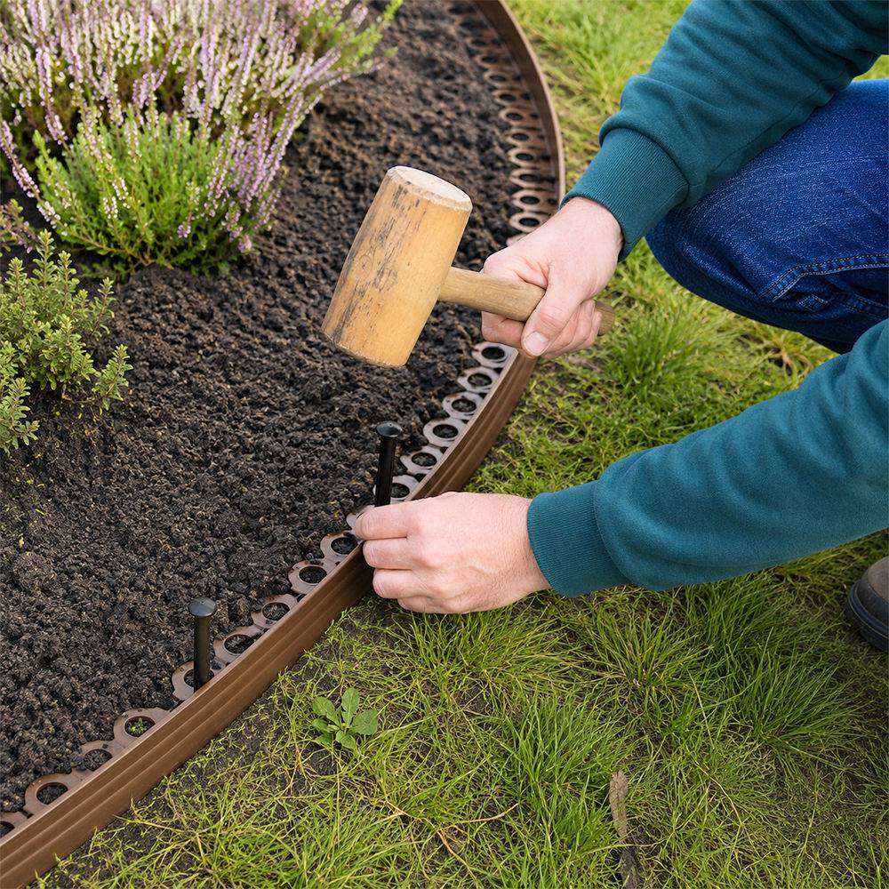 Gt Garden - Bordure de jardin flexible marron - 3,8 cm x 10 mètres avec 20 piquets d'ancrage - GT GARDEN - Imagen 2