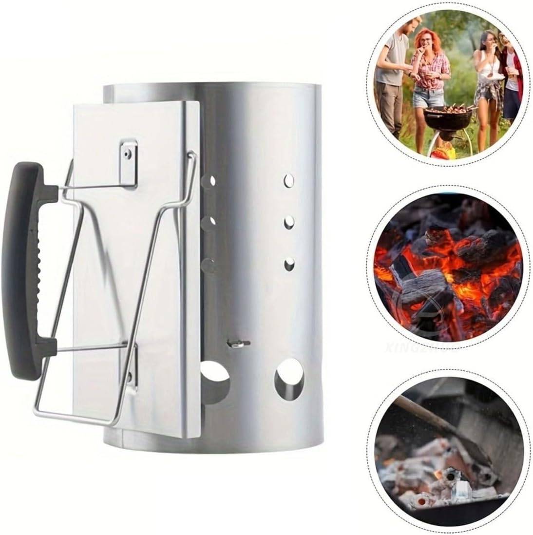Accessoires de barbecue,Poêle à charbon de bois pour barbecue, cheminée d'allumage avec poignée de sécurité, allume-charbon rapide pour barbecue- - Image 1