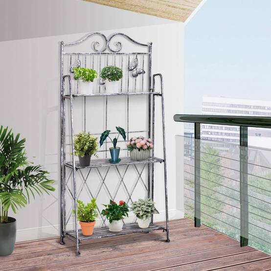 Étagère pour plantes métallique 3 niveaux, gris argenté, 44 x 25 x 96 cm - PANGIVO - Image 2