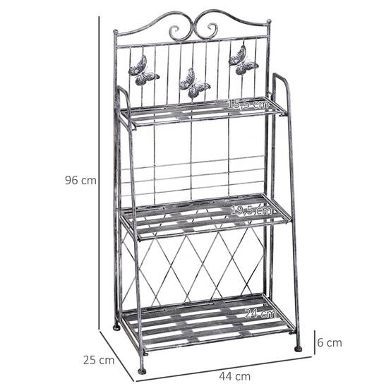 Étagère pour plantes métallique 3 niveaux, gris argenté, 44 x 25 x 96 cm - PANGIVO - Image 3