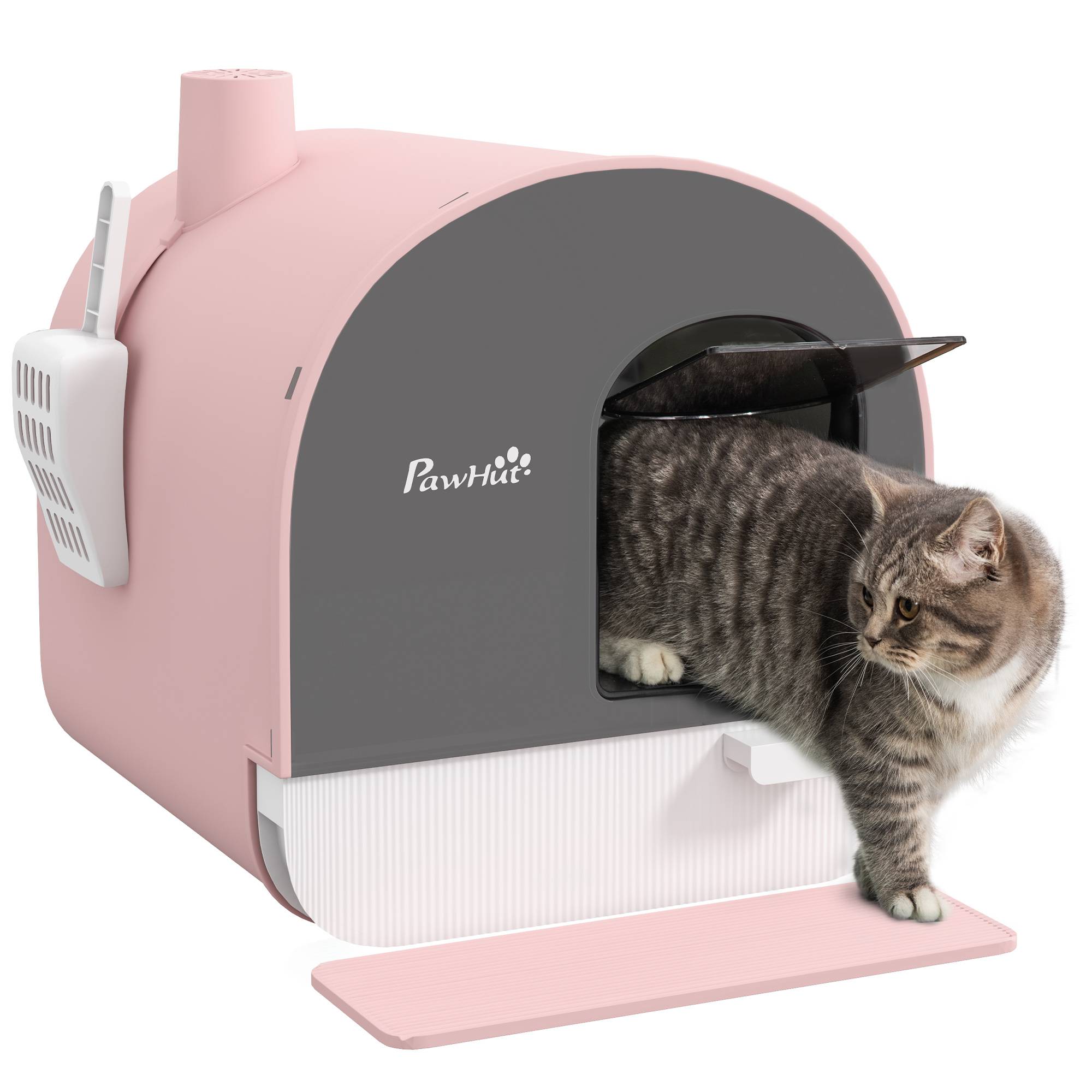 Litière chat fermée bac extraible pelle filtre 43x44x47 cm rose - Image 1