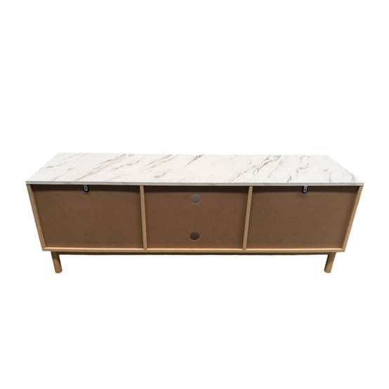 Meuble TV aspect bois rainuré et marbre avec tiroirs et placard 150cm TRIX - Image 6