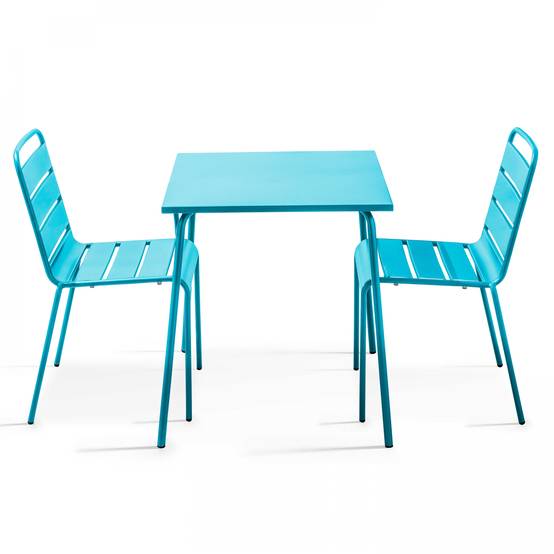 Oviala - Ensemble table de jardin carrée et 2 chaises acier bleu Palavas - Oviala - Image 1