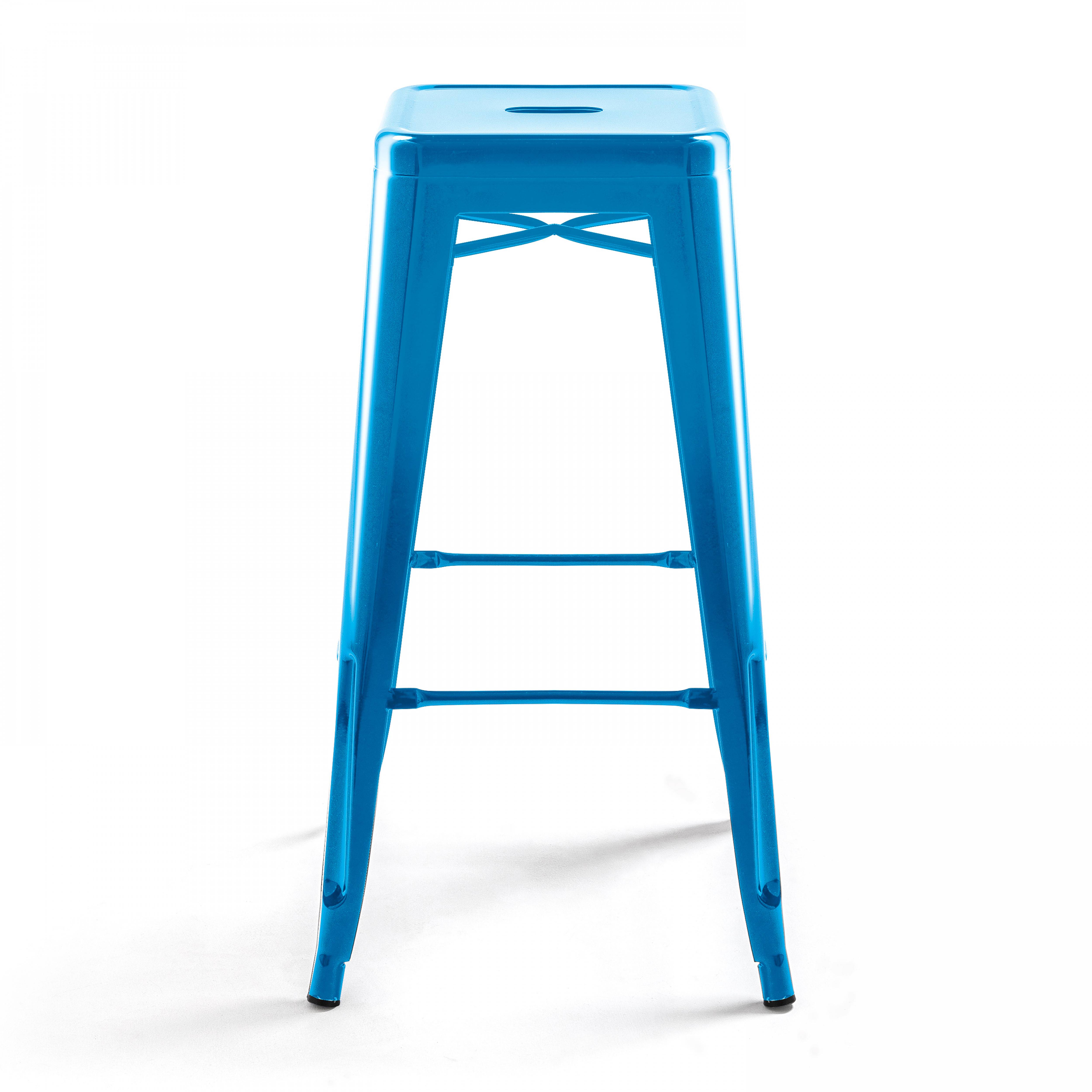 Oviala - Lot de 4 tabourets de bar en acier bleu brillant Indus - Oviala - Imagen 3