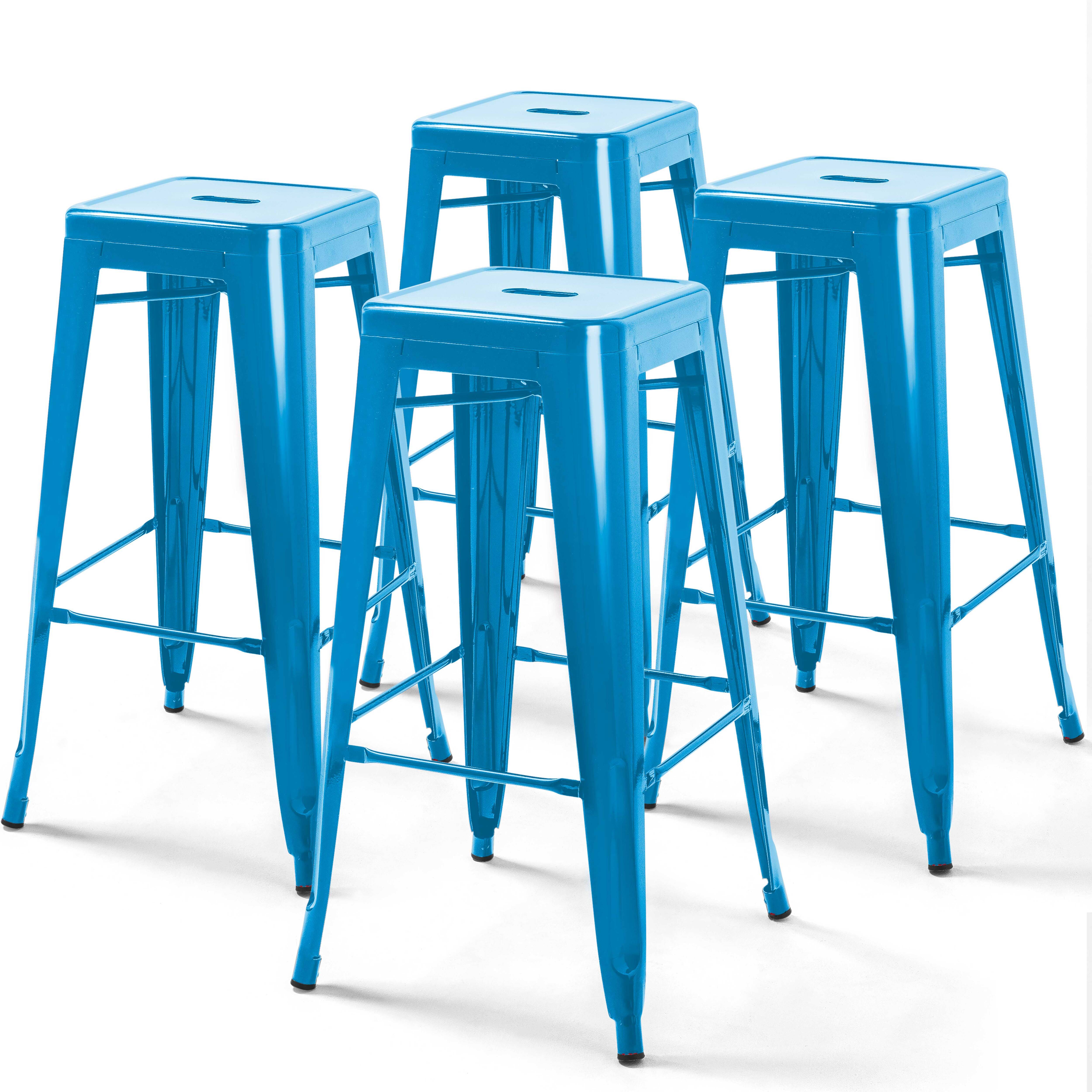 Oviala - Lot de 4 tabourets de bar en acier bleu brillant Indus - Oviala - Imagen 1