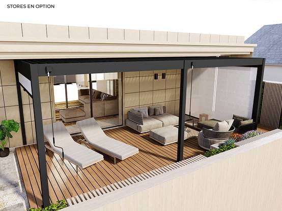 Pergola Bioclimatique Aluminium Autoportée 19m² - 3,6x5,3 - Store Latéral Inclus - Anthracite - 34 lames en Aluminium a 120 degrés - Image 3