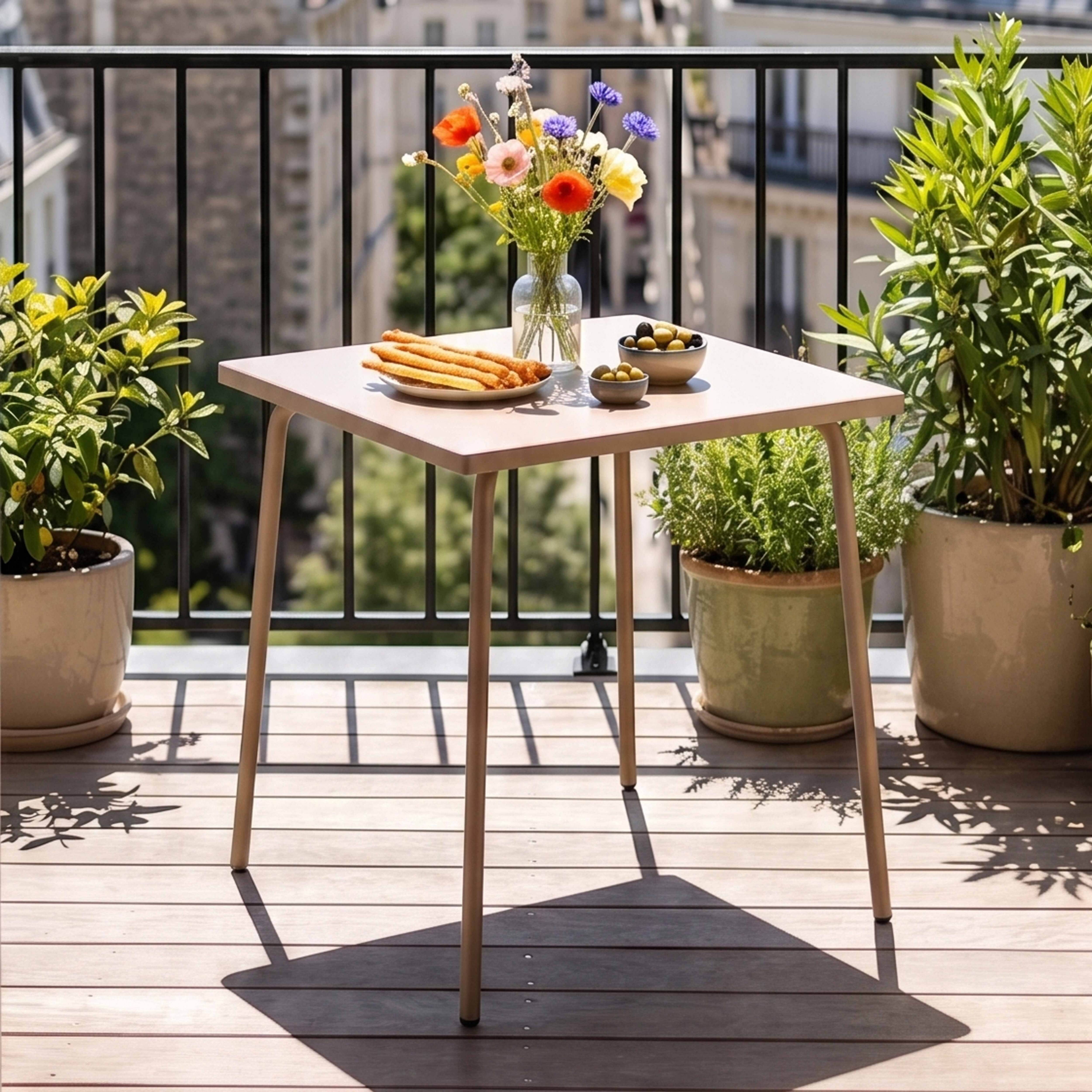 Oviala - Table de jardin carrée en métal 4 places 70 cm taupe Palavas - Oviala - Imagen 2